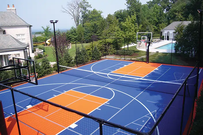 Residential basketball court installed by SYNLawn