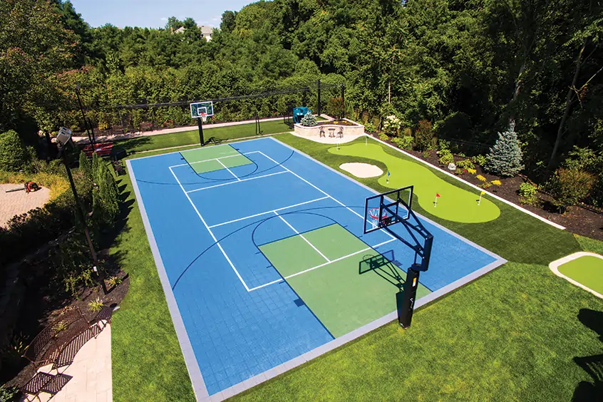 Residential basketball court installed by SYNLawn